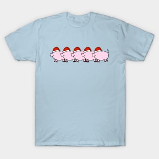 Cute Christmas Pig in Santa Hat Five T-Shirt